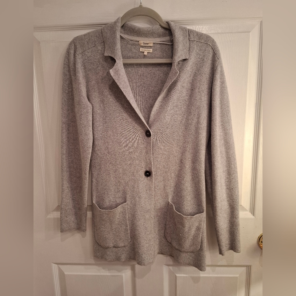 YERSE Grey Cashmere Wool Blend Sweater Cardigan Size Small